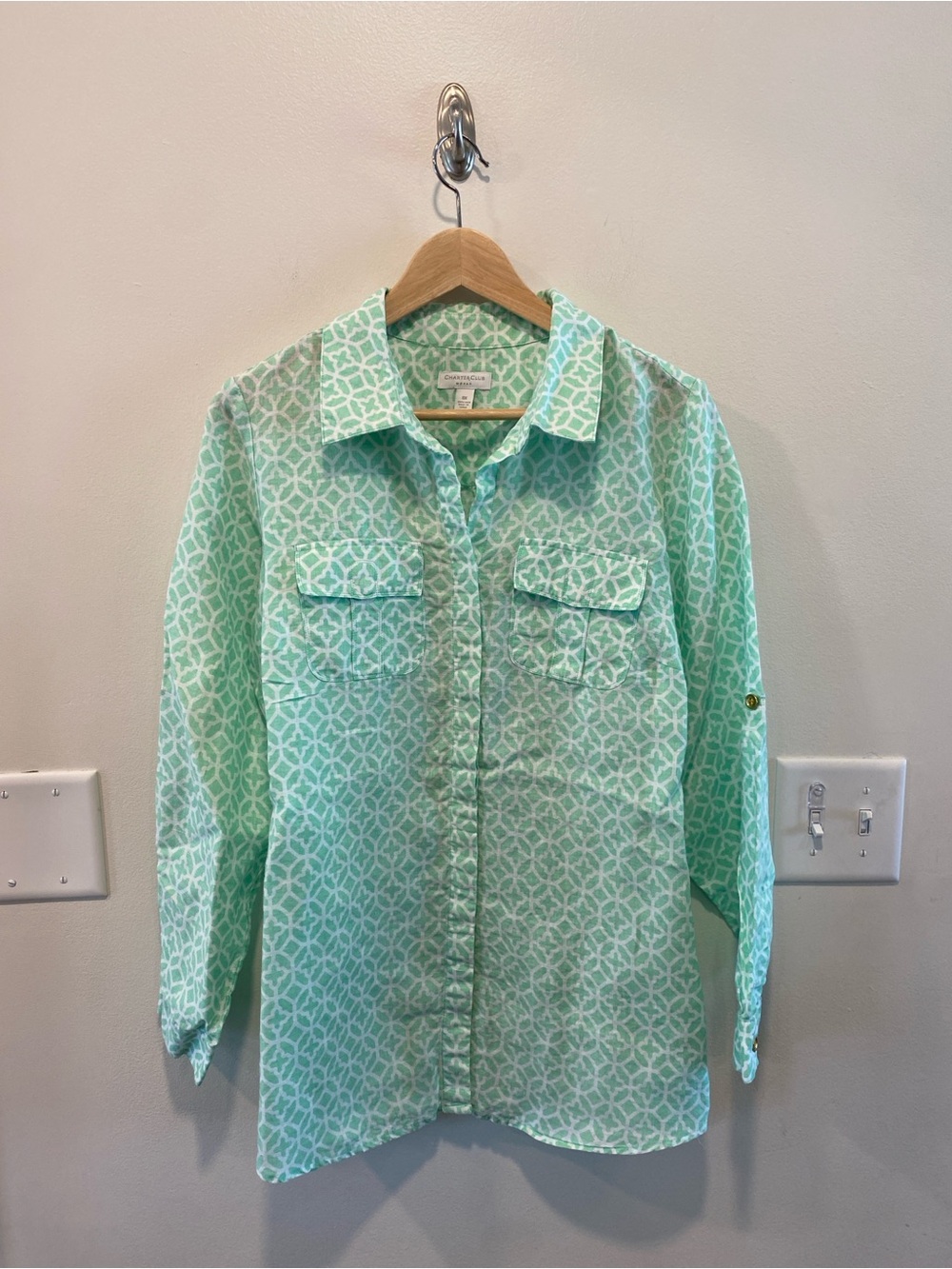 Charter Club Women’s 100% linen shirt size 1X classic preppy coastal lightweight
